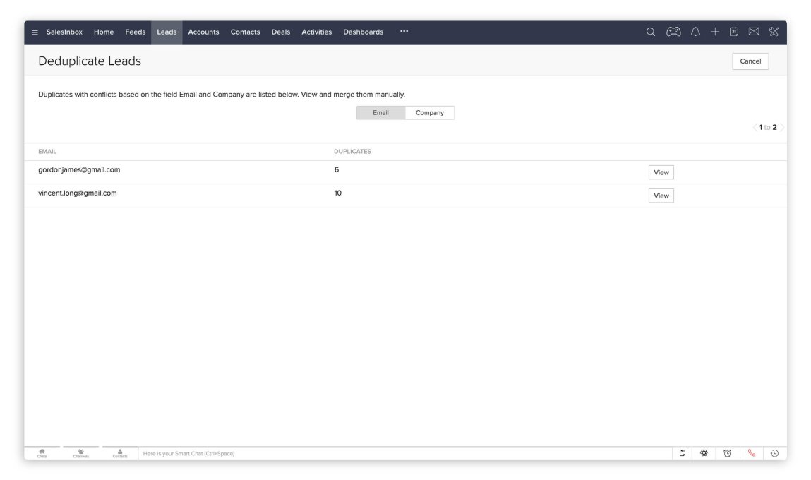 Fusionner les données en double avec ZOHO CRM