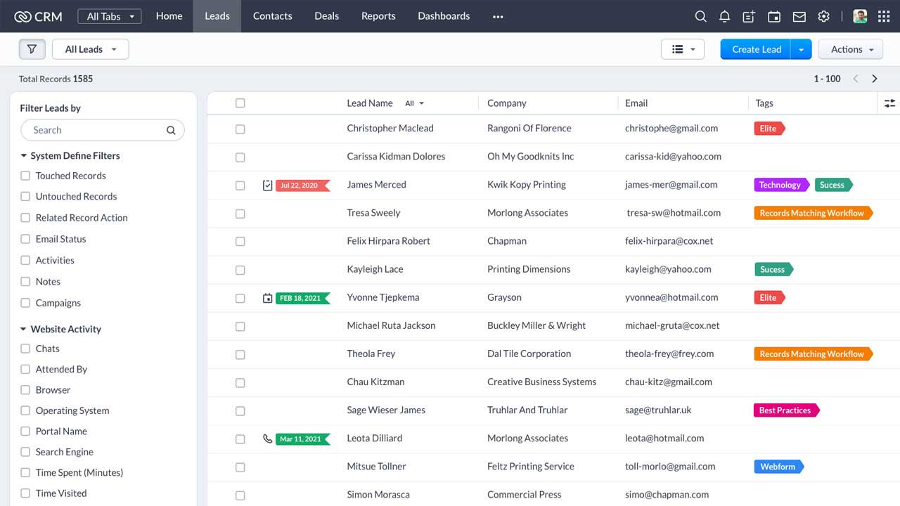 Affichage liste dans CRM. Nouvelles fonctionnalités pour l’affichage liste dans Zoho CRM