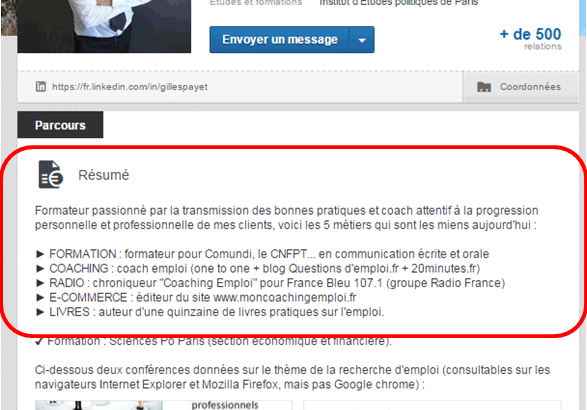 La section résumé pour un profil LinkedIn performant